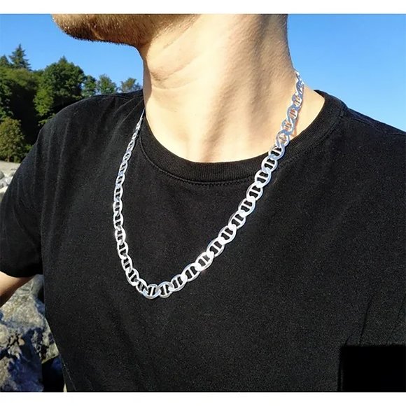 Thick Heavy Silver Mariner Chain, Solid 925 Sterling Silver Marine Necklace - Picture 1 of 3